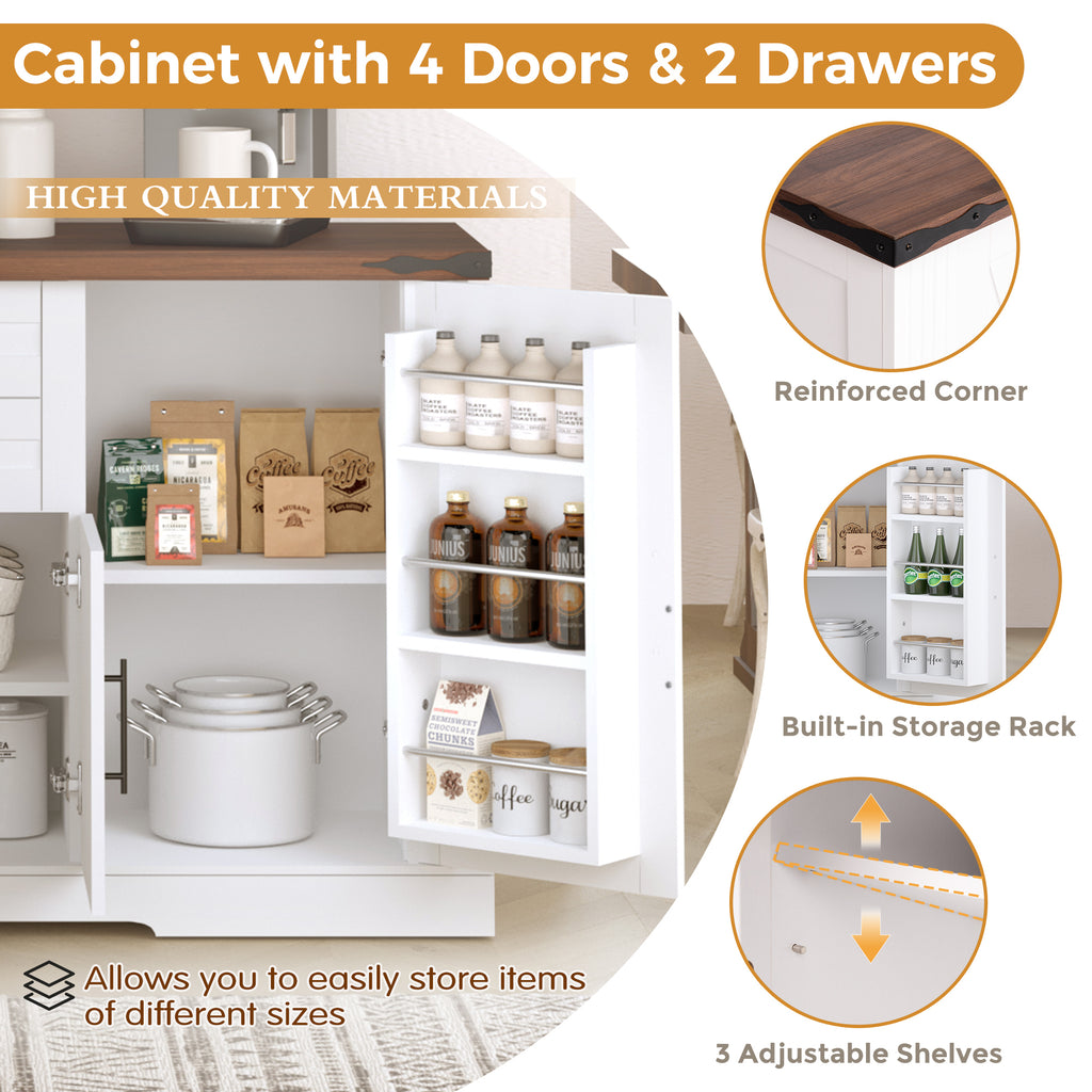 White Farmhouse Barn Door Storage Cabinet with 2 Drawers & Door Rack, Adjustable Shelves, MDF Construction, 63.11' L x 15.75' W x 32.09' H - Grand Goldman Shop