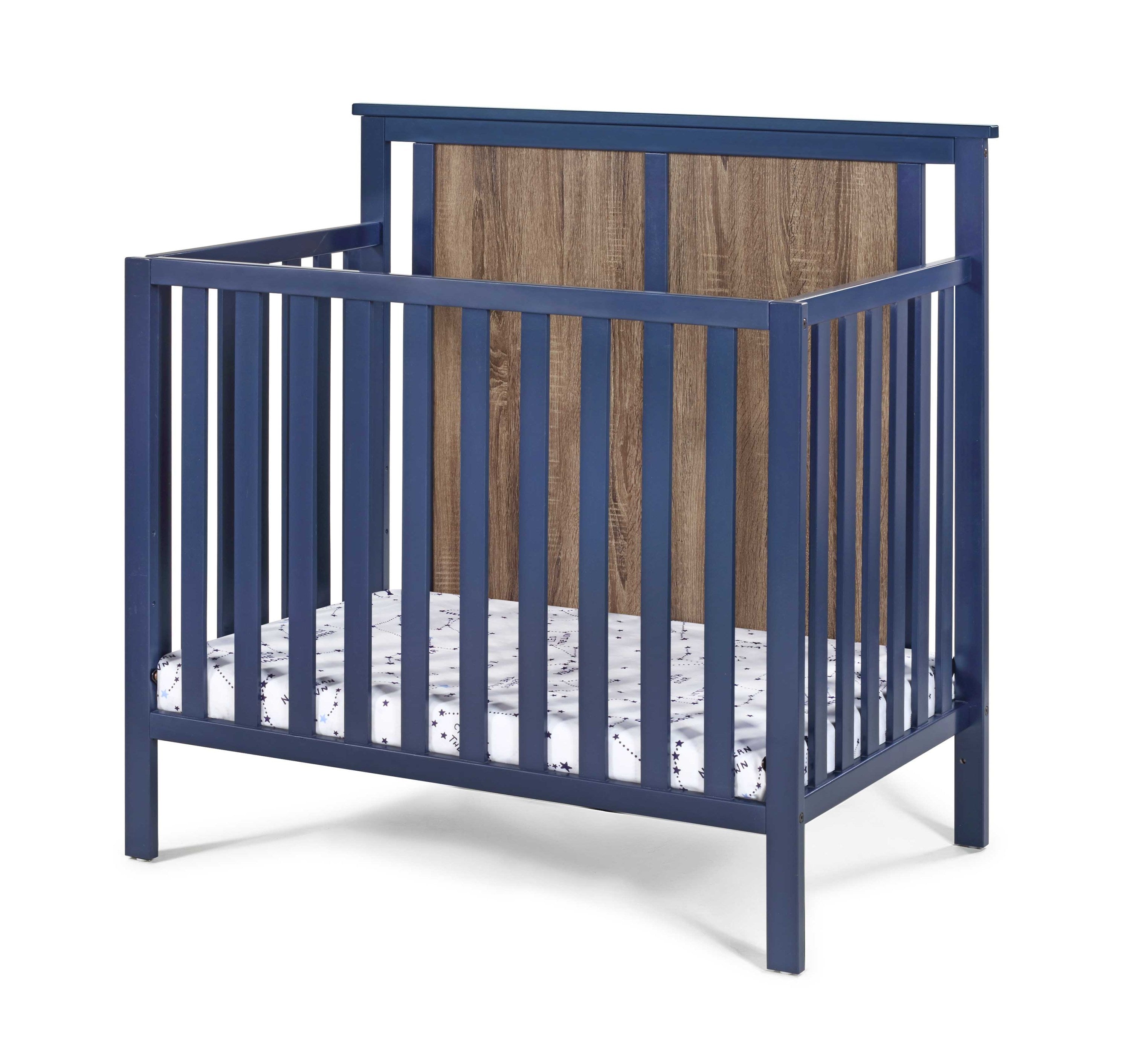 Connelly Mini Crib With Mattress Pad Midnight Blue/Vintage Walnut | Premium Home Decor - Grand Goldman