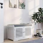 Shoe Storage Bench with Padded Seat Cushion, Entryway Bench with 2 Barn Doors-White - Grand Goldman Shop