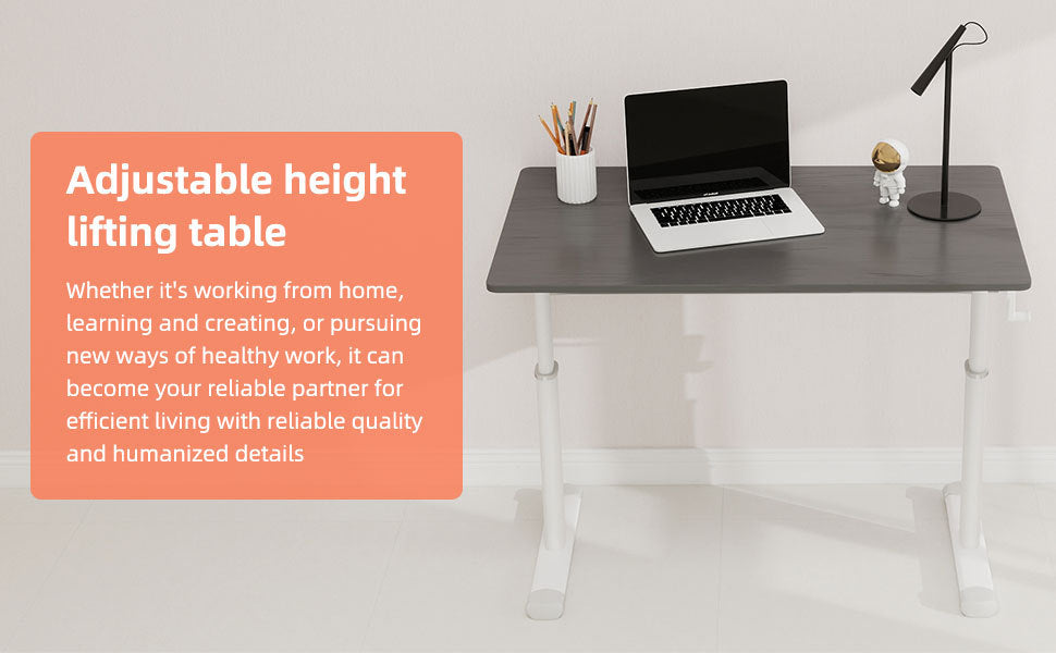 Adjustable Study Desk for Kids and Adults, Height-Adjustable Home Office Desk with White Frame and Gray Tabletop, 60cm x 100c