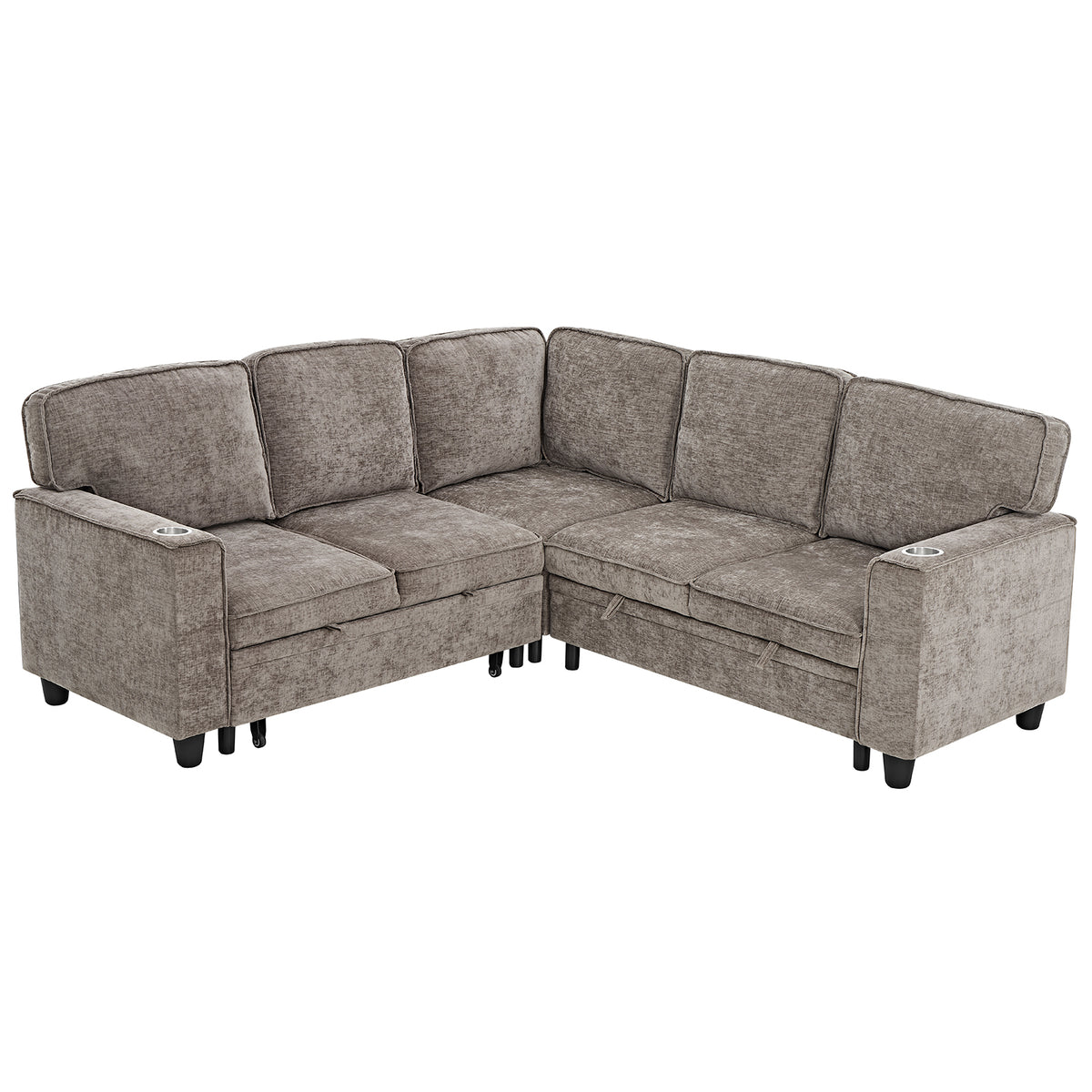 L-Shaped Sofa with Pull Out Sofa Bed, Sleeper Sofa Couch Bed with Storage Seat, 5 Seat Sectional Sofa Bed with USB, Sectional Sofa Couch for Living Room, Apartment, Light Brown - Grand Goldman Shop