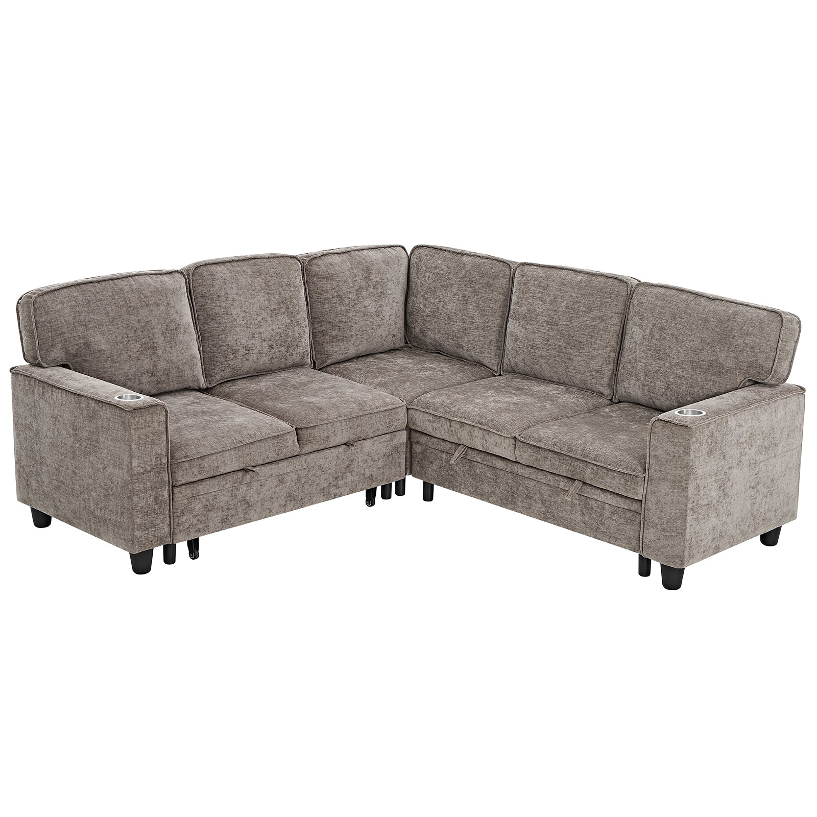 L-Shaped Sofa with Pull Out Sofa Bed, Sleeper Sofa Couch Bed with Storage Seat, 5 Seat Sectional Sofa Bed with USB, Sectional Sofa Couch for Living Room, Apartment, Light Brown - Grand Goldman Shop