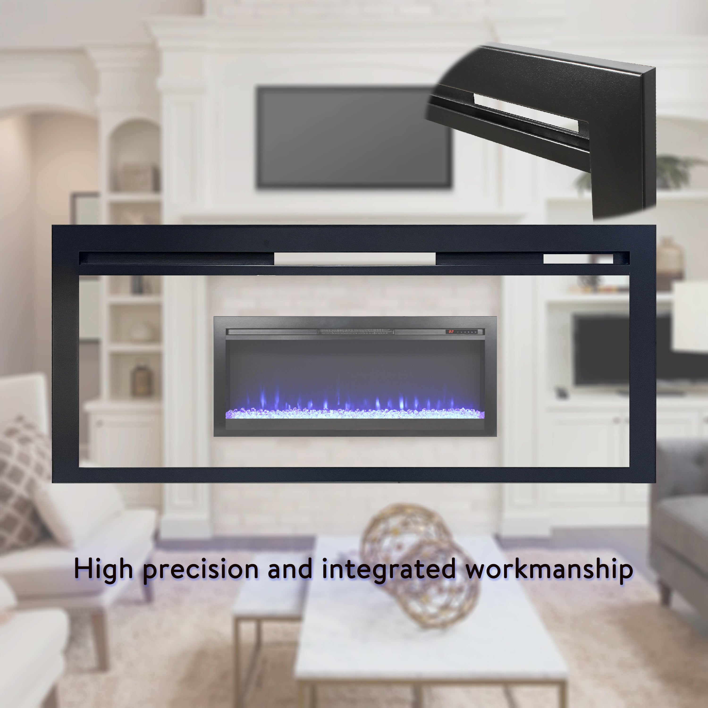 44 inch in wall recessed  electric fireplace with remote and multi color flame & emberbed, LED light heater - Grand Goldman Shop