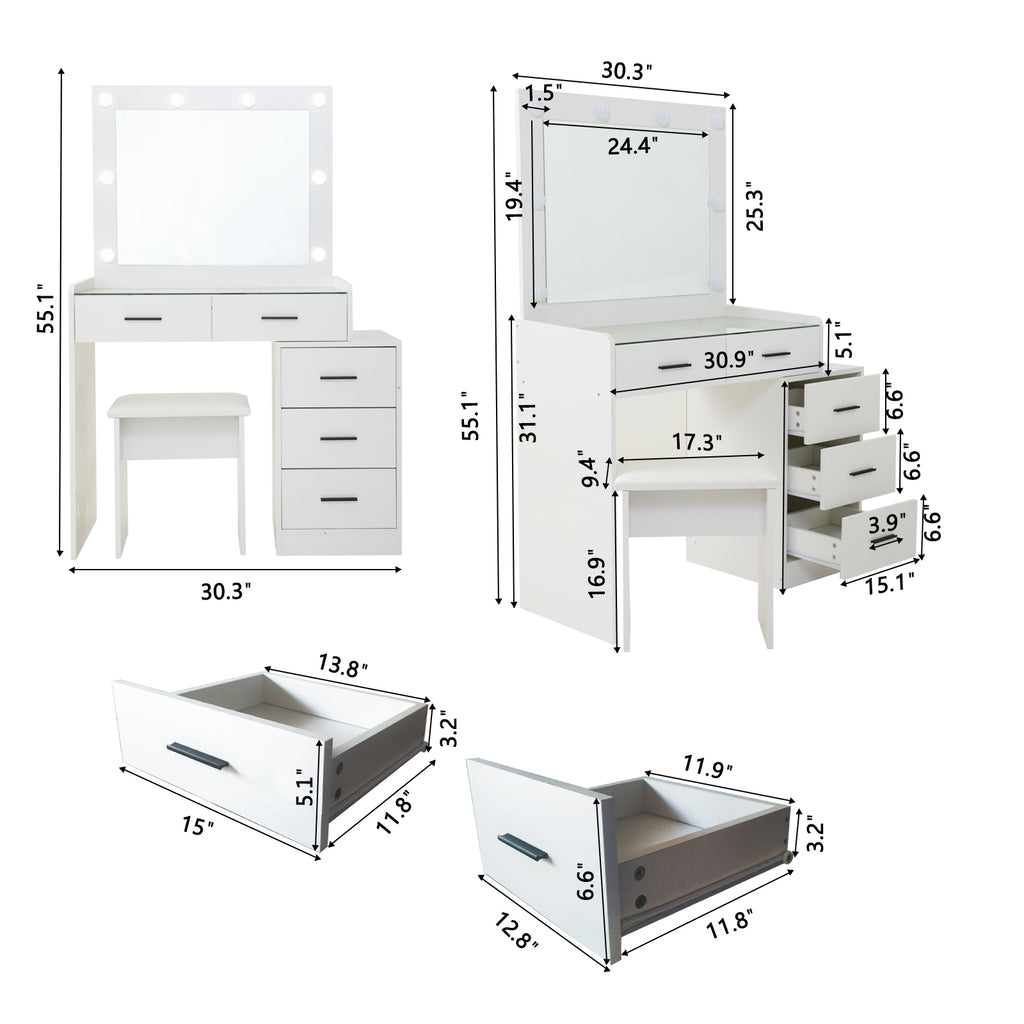 White color adjustable dressing table with 5 drawers - Grand Goldman Shop