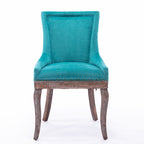 A&A Furniture,Ultra Side Dining Chair，Thickened fabric chairs with neutrally toned solid wood legs， Bronze nail head，Set of 2，Blue - Grand Goldman Shop