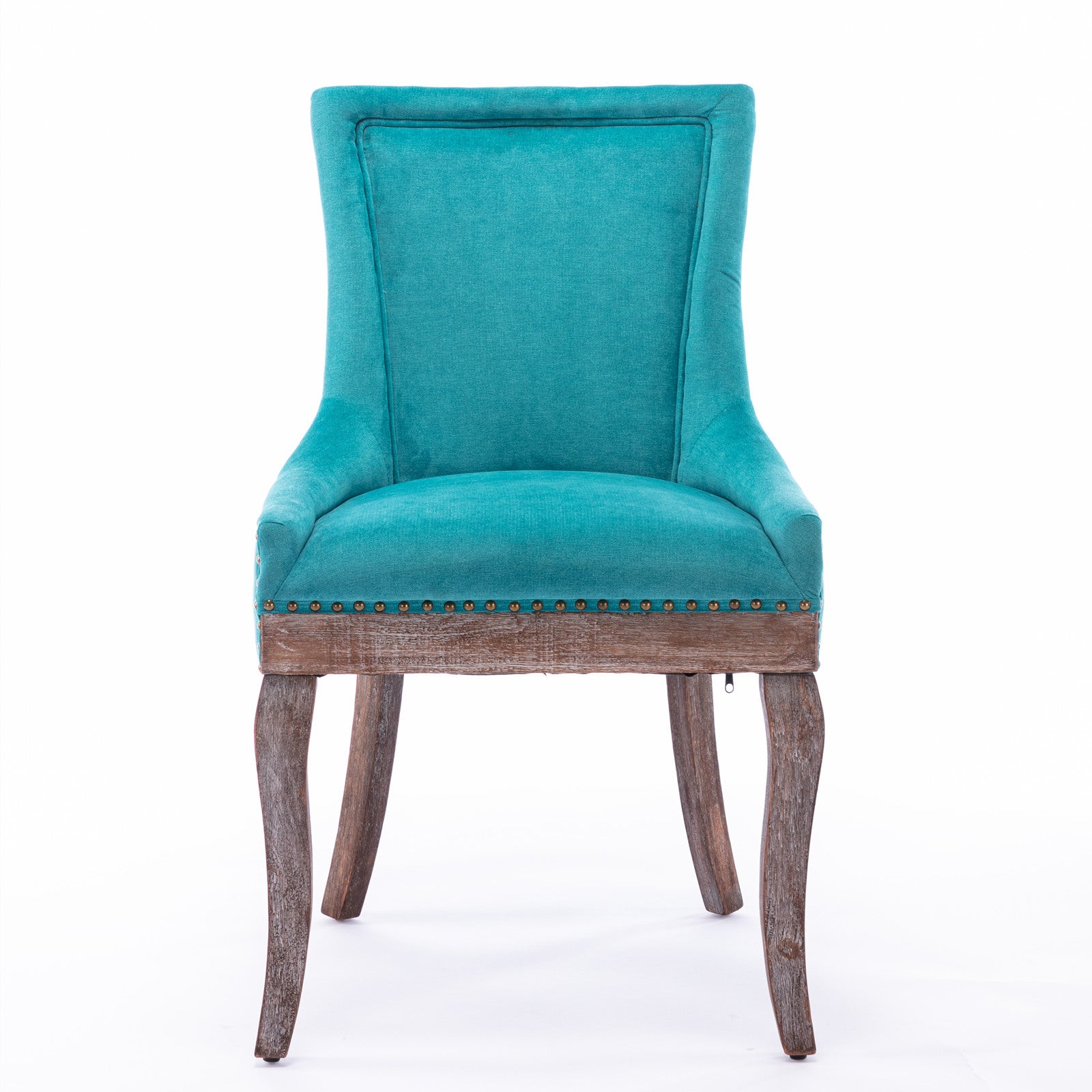 A&A Furniture,Ultra Side Dining Chair，Thickened fabric chairs with neutrally toned solid wood legs， Bronze nail head，Set of 2，Blue - Grand Goldman Shop