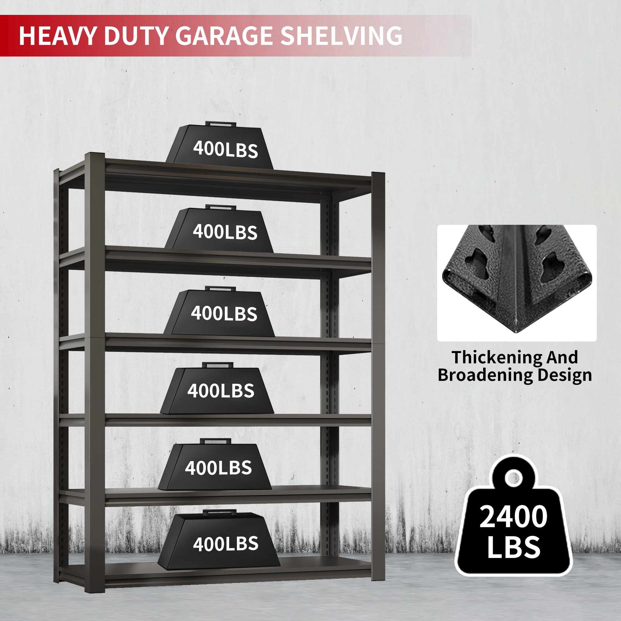 Industrial Heavy Duty 6 Tier Metal Garage Shelving Unit for Storage, Adjustable, Black, 48'W x 18'D x 82'H - Grand Goldman Shop
