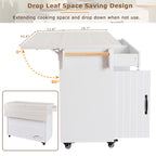 K&K Kitchen Island with Trash Can Storage Cabinet, Kitchen Cart with Drop Leaf, Spice Rack, Towel Rack and Drawer, Rolling Kitchen Island on Wheels with Adjustable Shelf, White - Grand Goldman Shop