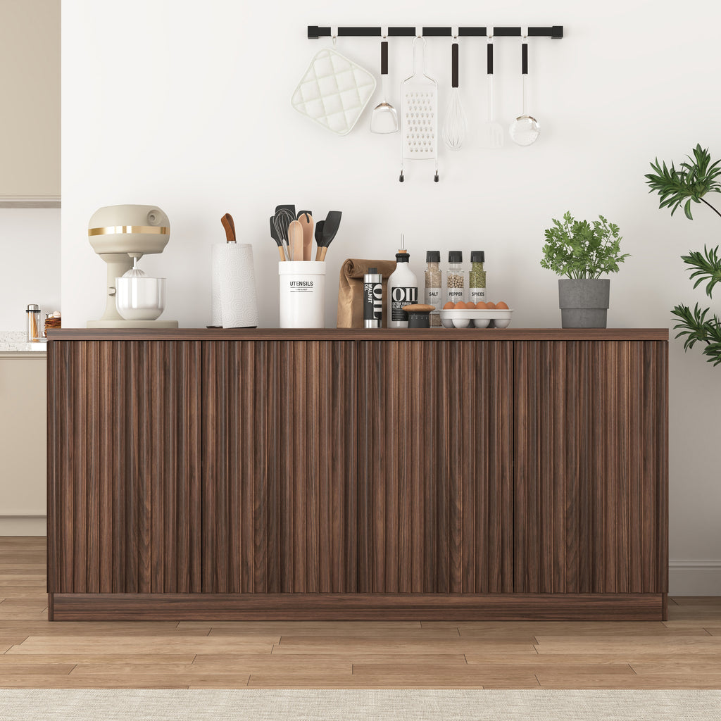 Buffet Cabinet with Storage, 62.60' Sideboard Cabinet with 4 Doors & Shelves, Wooden Kitchen Coffee Bar Credenza Storage for Living Room, Hallway Walnut - Grand Goldman Shop