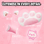 Cat Ears Pink Gaming Chair - Pink PU Leather Ergonomic Reclining Office Chair with Footrest, 310lb Capacity, 6-Position Recli