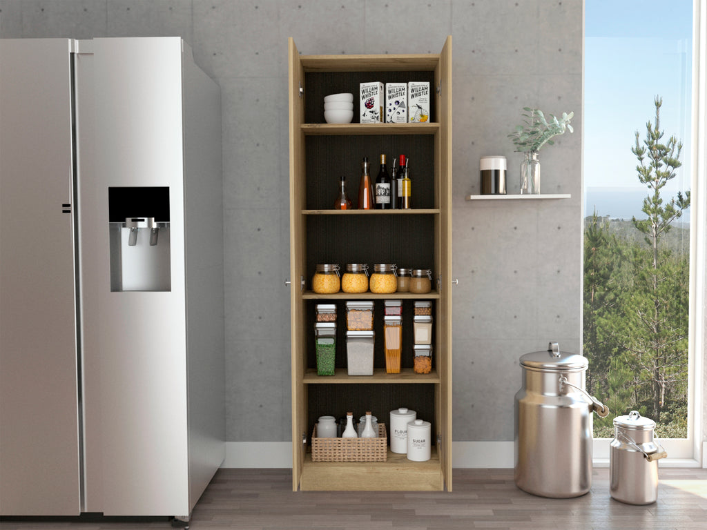 Multistorage Cabinet, Double Door, Five Shelves -Light Oak / Black - Grand Goldman