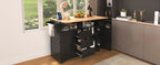 K&K 55.7'' Large Kitchen Island with 2 Drop Leaf,, Rolling Kitchen Cart on 5 Wheels with Power Outlet, Folding Storage Dining Table with Spice & Towel Rack , 3 Drawers, for Kitchen, Dining Room,Black - Grand Goldman Shop