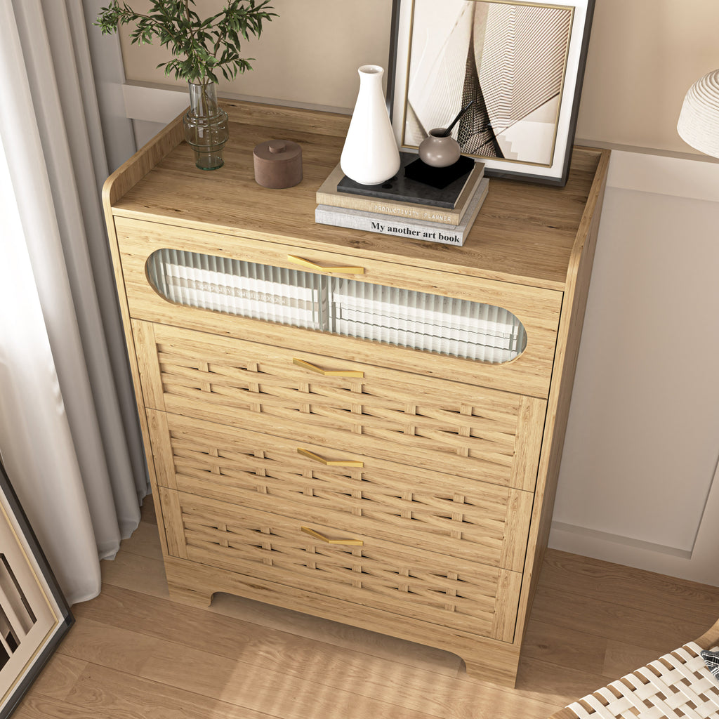Wood 4 Drawer Dresser for Bedroom, Large Double Dresser with Wide Drawers, Modern Chest of Drawers,Storage Organizer Dresser,Nursery Dresser,for Living Room, Hallway, Bedroom, Kids Bedroom - Grand Goldman Shop