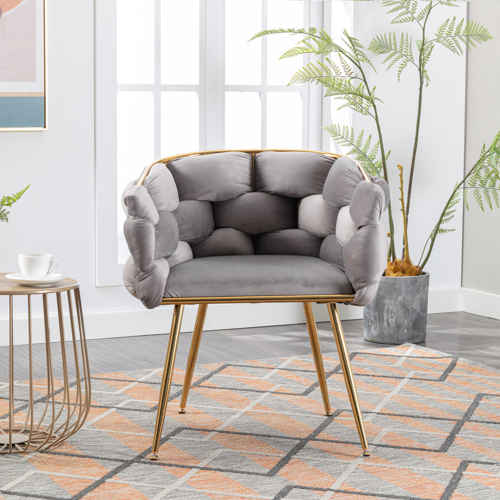 Luxury Modern Simple Leisure Velvet Single Sofa Chair Bedroom Lazy Person Household Dresser Stool Manicure Table Back Chair Gray - Grand Goldman Shop