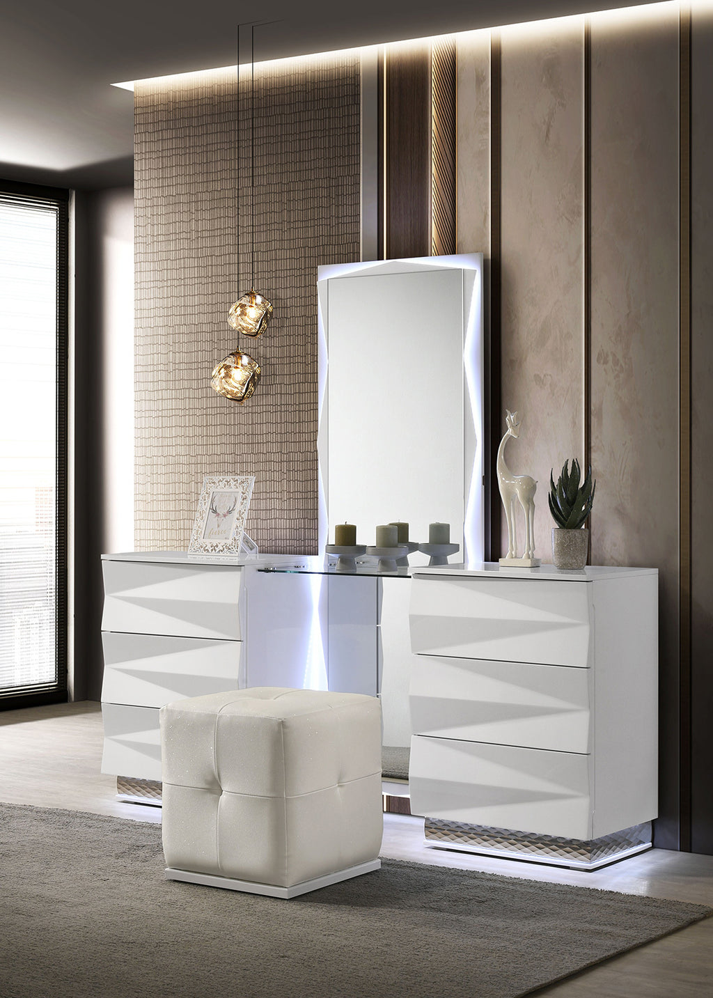 White Vanity Stool Tufting Rubberwood Contemporary Style 1pc Stool - Grand Goldman Shop