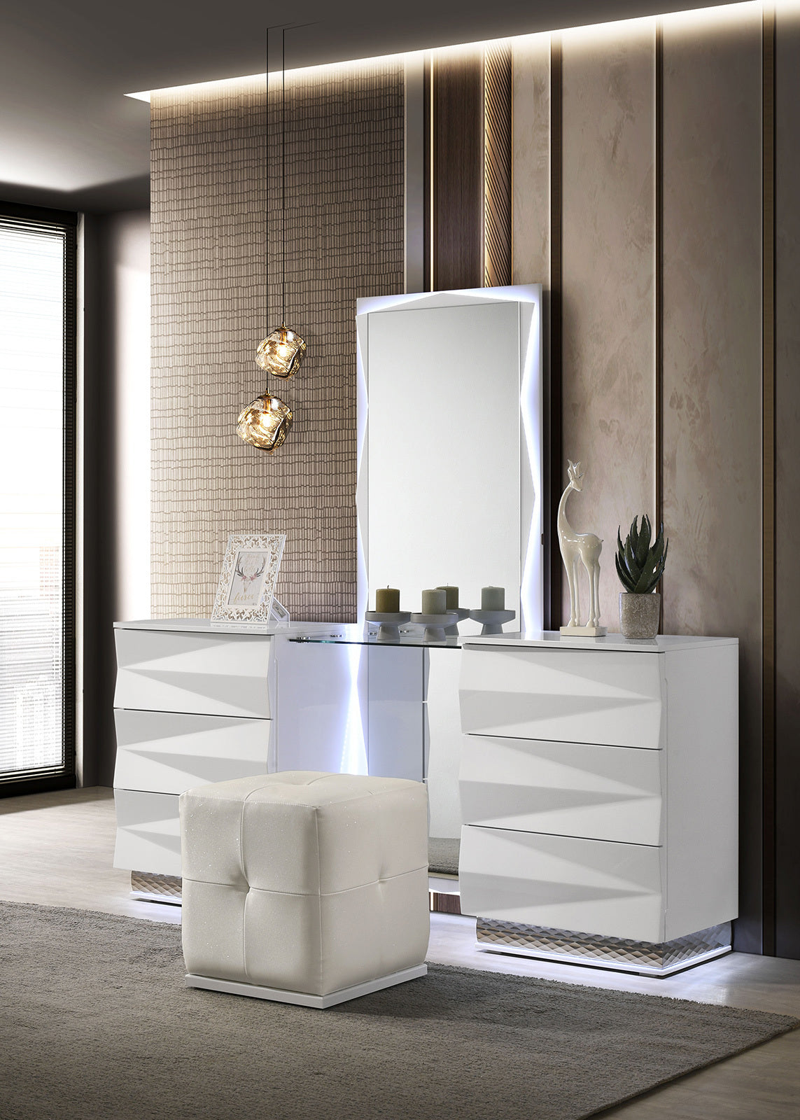 White Vanity Stool Tufting Rubberwood Contemporary Style 1pc Stool - Grand Goldman Shop