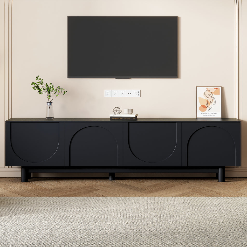 ON-TREND Graceful TV Stand with Arch Cabinets for TVs Up to 78'', Minimalist Entertainment Center with Solid Wood Legs, Practical Media Console with Adjustable Shelves for Living Room, Black - Grand Goldman Shop