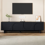 ON-TREND Graceful TV Stand with Arch Cabinets for TVs Up to 78'', Minimalist Entertainment Center with Solid Wood Legs, Practical Media Console with Adjustable Shelves for Living Room, Black - Grand Goldman Shop