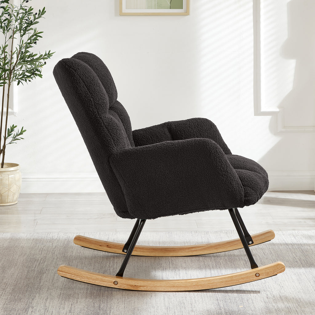 Glider Chair for Living Room Tufted Upholstered Teddy Fabric Rocking Chair with Metal Frame Accent Chair Dark Gray - Grand Goldman Shop
