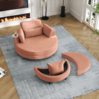 A 51-inch orange corduroy sofa with two throw pillows, a waist pillow and an extra tray is comfortable for a small apartment bedroom - Grand Goldman Shop