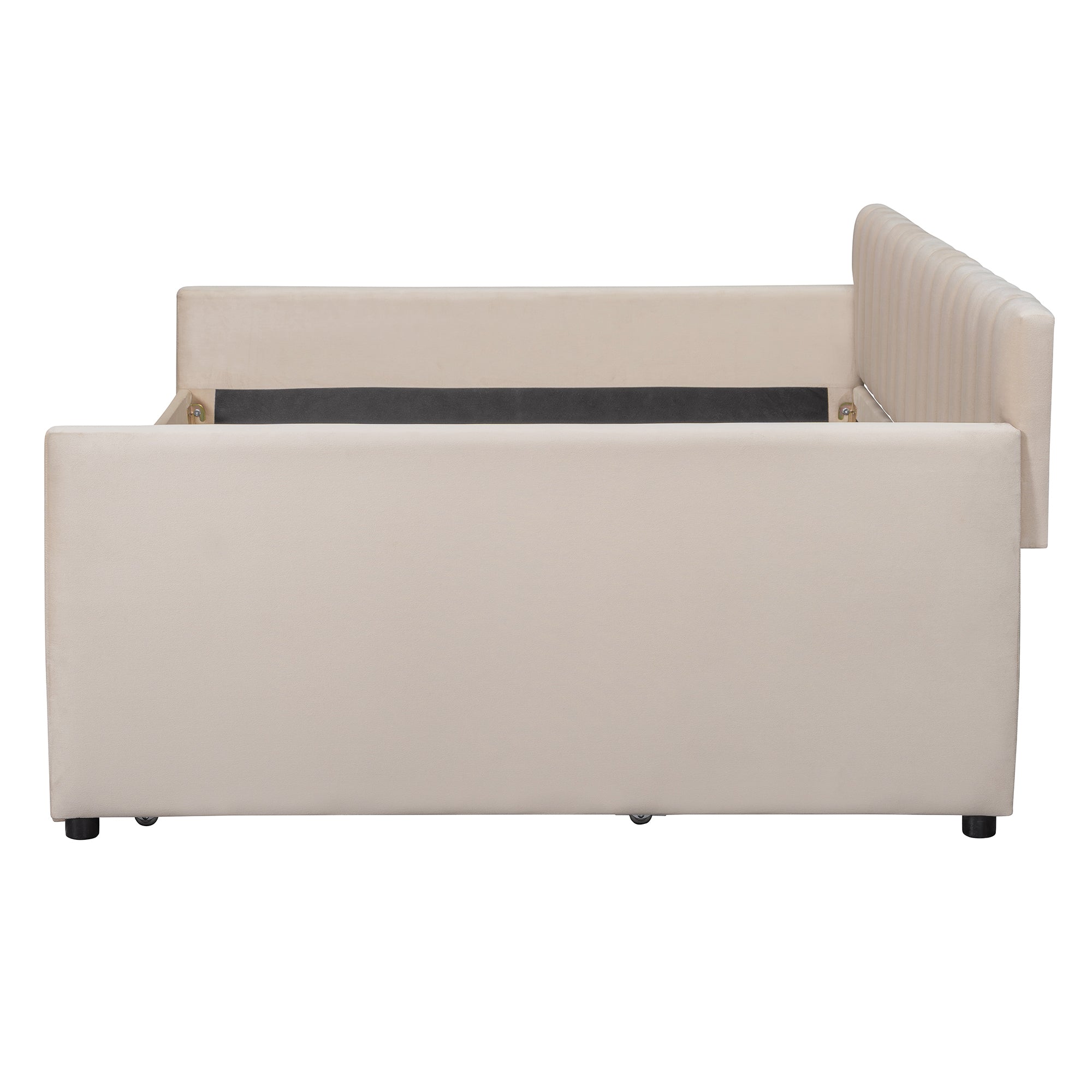 Full Size Upholstered daybed with Trundle and Wood Slat Support, Beige(Old SKU:LP000121AAA) - Grand Goldman Shop