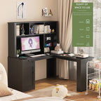L Shaped Desk with Charger,Computer Desk with Drawers,Bookshelf,Modern Corner Desk,Home Office Desk,L-Shaped Study Table Writ