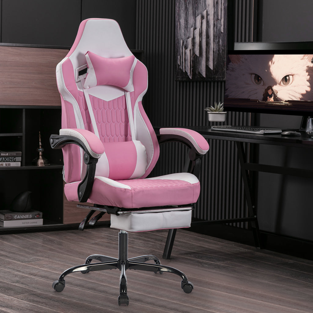 Gaming Chair with Footrest, High Back Gaming Chairs PVC Leather Ergonomic Gamer Chair with Adjustable Headrest Lumbar Support