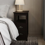 End Table Narrow Nightstand With Two Drawers And Open Shelf-Brown - Grand Goldman Shop