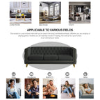 Modern Black Velvet Sofa with Button Tufting and Metal Legs, 3-Seater Couch for Living Room or Bedroom, Upholstered in Soft Velvet with Solid Wood Frame - Grand Goldman Shop