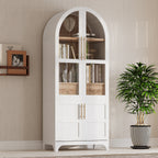 K&K 71' Tall Arched Kitchen Pantry Cabinet with Door Shelves, Farmhouse Kitchen Storage Cabinet with Open & Adjustable Shelves, Hidden Drawer & Glass Door, Cupboard for Kitchen, Dining Room, White - Grand Goldman Shop