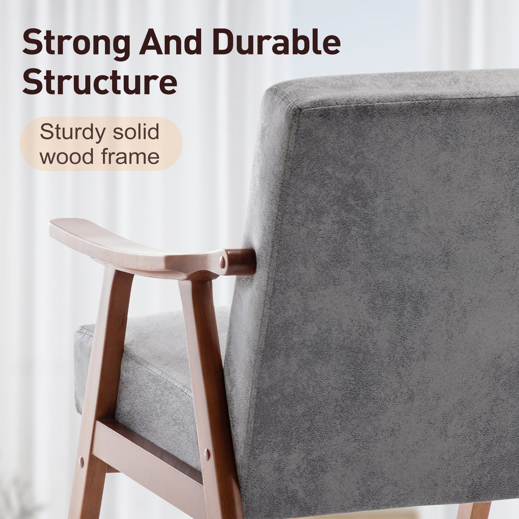 Mid-Century Modern Wingback Accent Chair with Solid Wood Frame and Extra-Thick Backrest – Lounge Chair for Living Room, Bedroom, or Reading Room - Grand Goldman Shop
