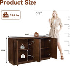 4 Door Accent Cabinet with Solid Wood Carved Doors, Adjustable Shelves, Push to Open Storage Cabinet with Cable Management, Ash Veneer Sideboard for Living Room, - Grand Goldman Shop