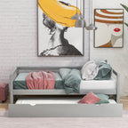 Gray Twin Daybed with Trundle Frame Set, Pine Wood and MDF, 76''L x 41.7''W x 25.9''H - Grand Goldman Shop