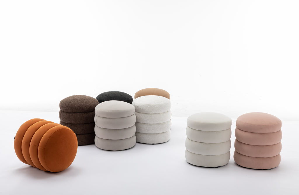 006-Soft Velvet  Round Ottoman Footrest Stool,Ivory - Grand Goldman Shop