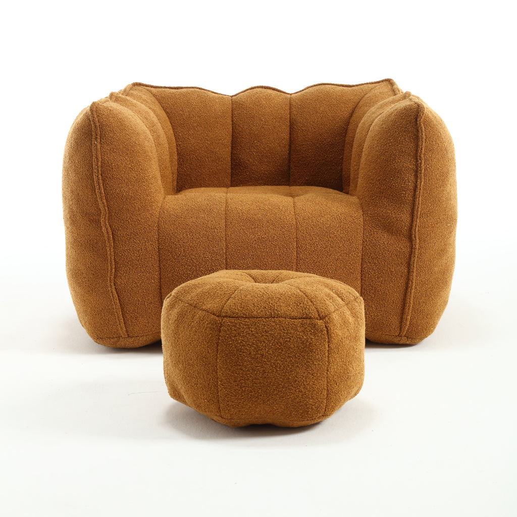 Soft Chenille Bean Bag Chair with High Resilient Foam for Living Room and Bedroom, Comfortable Square Lazy Sofa with Footstool for Adults - Grand Goldman Shop