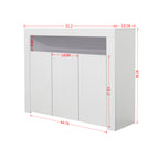 Living Room Sideboard Storage Cabinet WHITE  High Gloss with LED Light, Modern Kitchen Unit Cupboard Buffet Wooden Storage Display Cabinet TV Stand with 3 Doors for Hallway Dining Room - Grand Goldman Shop