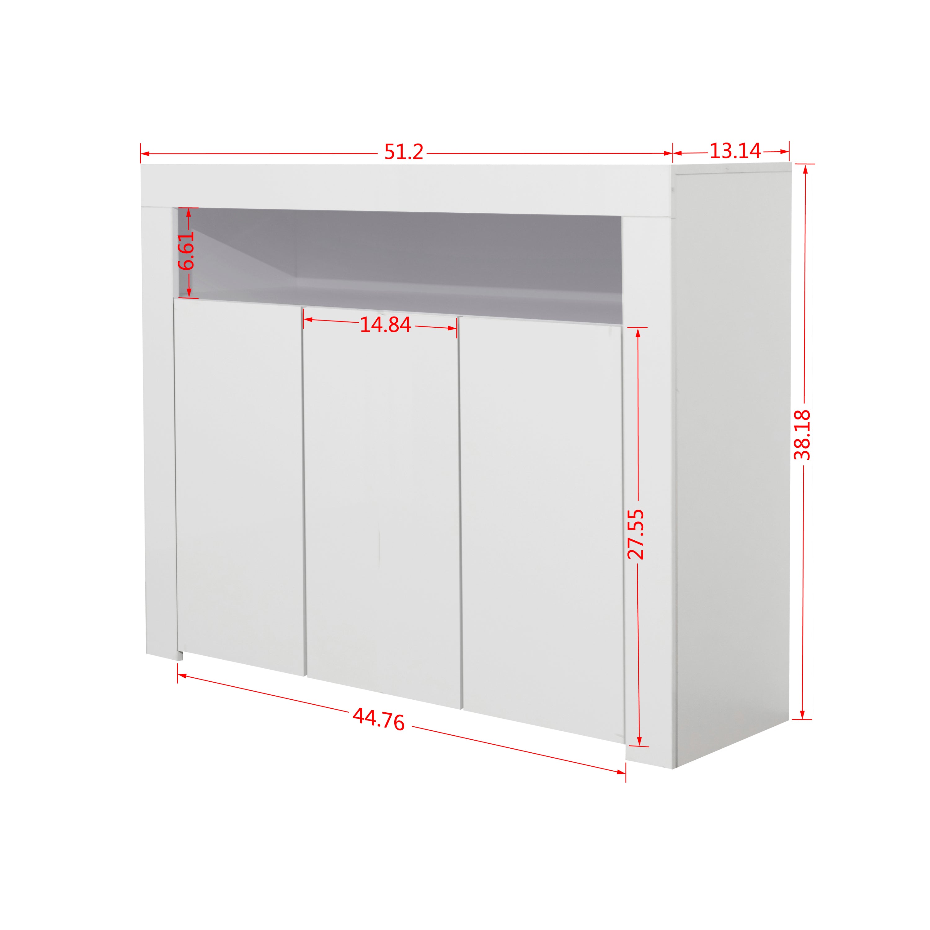 Living Room Sideboard Storage Cabinet WHITE  High Gloss with LED Light, Modern Kitchen Unit Cupboard Buffet Wooden Storage Display Cabinet TV Stand with 3 Doors for Hallway Dining Room - Grand Goldman Shop