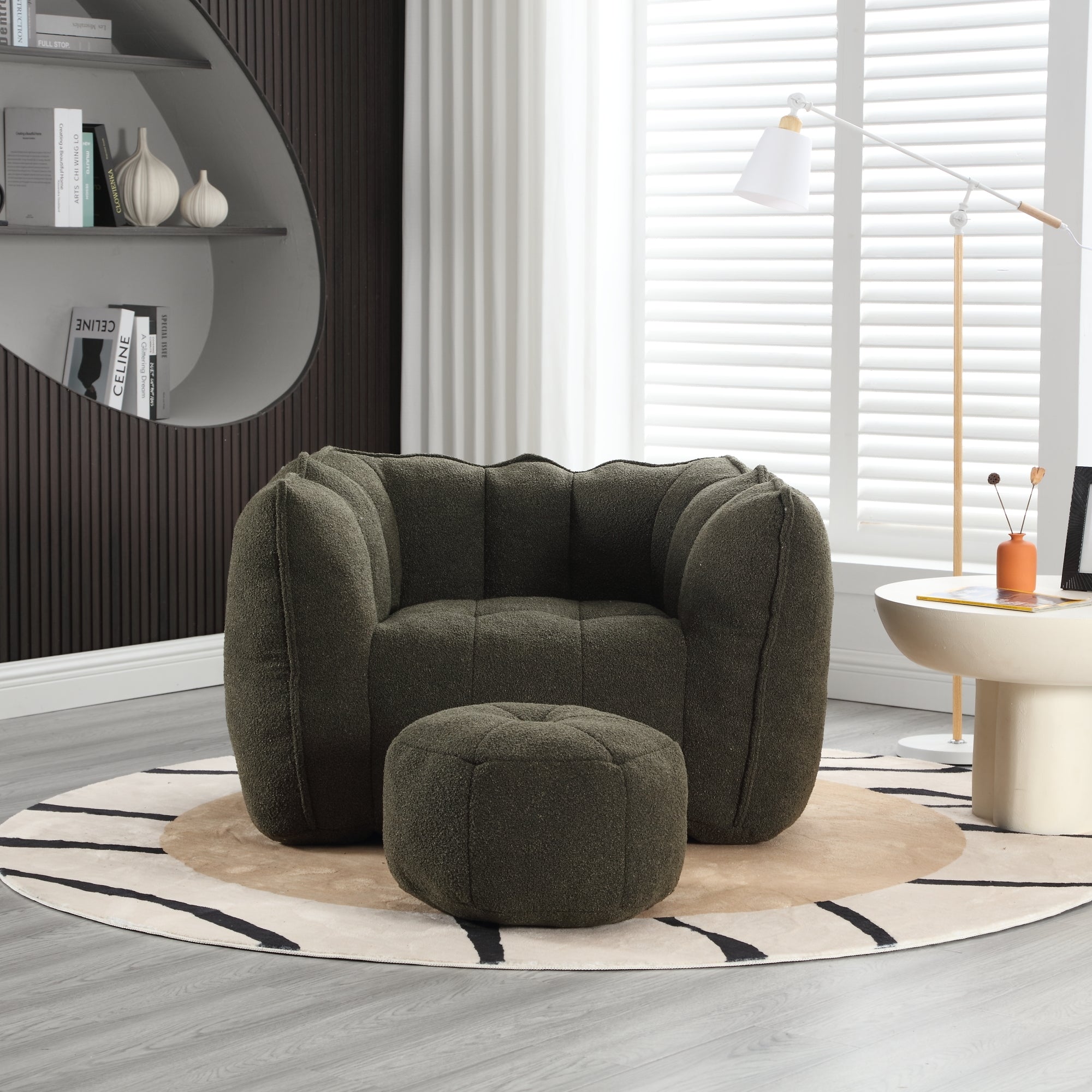 Soft Chenille Bean Bag Chair with High Resilient Foam for Living Room and Bedroom, Comfortable Square Lazy Sofa with Footstool for Adults - Grand Goldman Shop
