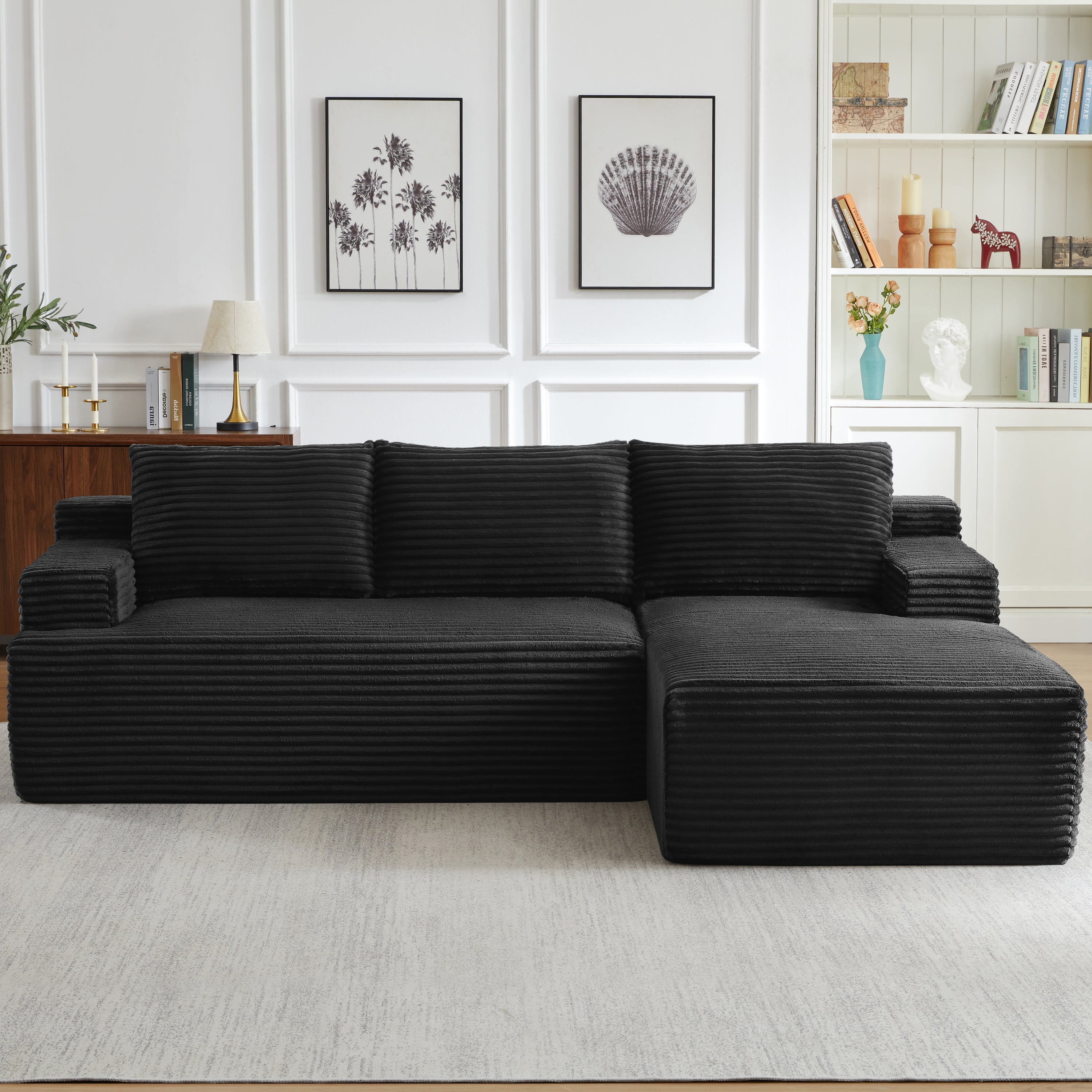 L-Shaped Cloud Sectional Sofa with Deep Seat,No Assembly Required,Modular Couches Sleeper for Living Room,Bedroom,Apartment,Black - Grand Goldman Shop