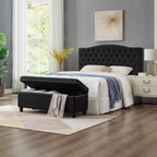 Upholstered tufted button storage bench ,Faux leather entry bench with spindle wooden legs, Bed bench- Black - Grand Goldman Shop