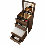 (48cm)(Walnut) 3 in 1 Vanity Desk with Plip Top Mirror,Small Make Up Vanity Set with Visible Glass Desktop, Compact Makeup Vanity with 3 Drawers, Dressing Table - Grand Goldman Shop