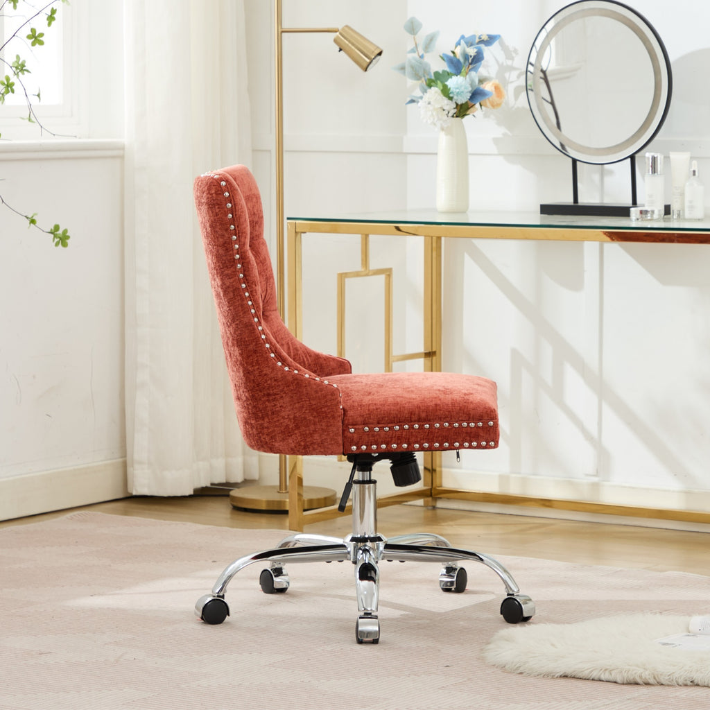 A&A Furniture Office Chair,Modern Chenille Upholstered Tufted Button Home Office Chair with Chrome Metal Base,Adjustable Desk