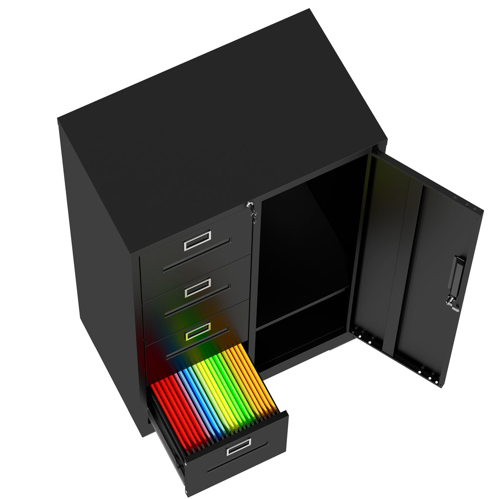 Metal Storage Vertical Filing Cabinet with Lock, Steel File Locker with 4 Drawers and 1 door for School, Living Room, Bedroom
