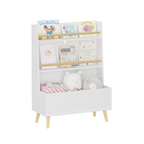 Kids Bookshelf White MDF and Pine Legs Book Organizer with Toy Storage, 26.77 x 12.60 x 36.61 inches - Grand Goldman