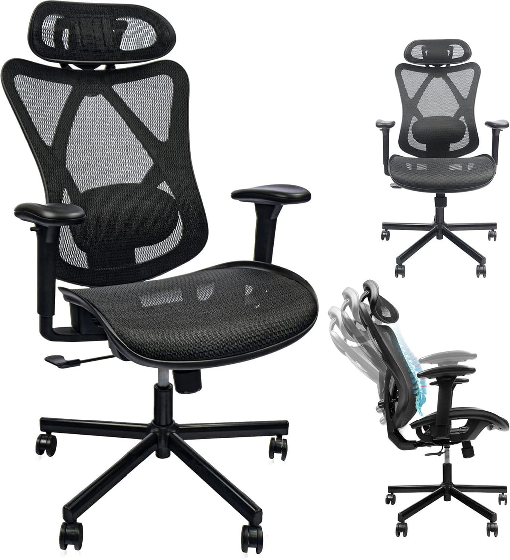 Mesh Office Chair,Ergonomic Office Chairs with Wheels,Adjustable Lumbar Support,Armrest,Headrest-Tilt High Back Desk Chair wi
