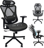 Mesh Office Chair,Ergonomic Office Chairs with Wheels,Adjustable Lumbar Support,Armrest,Headrest-Tilt High Back Desk Chair wi
