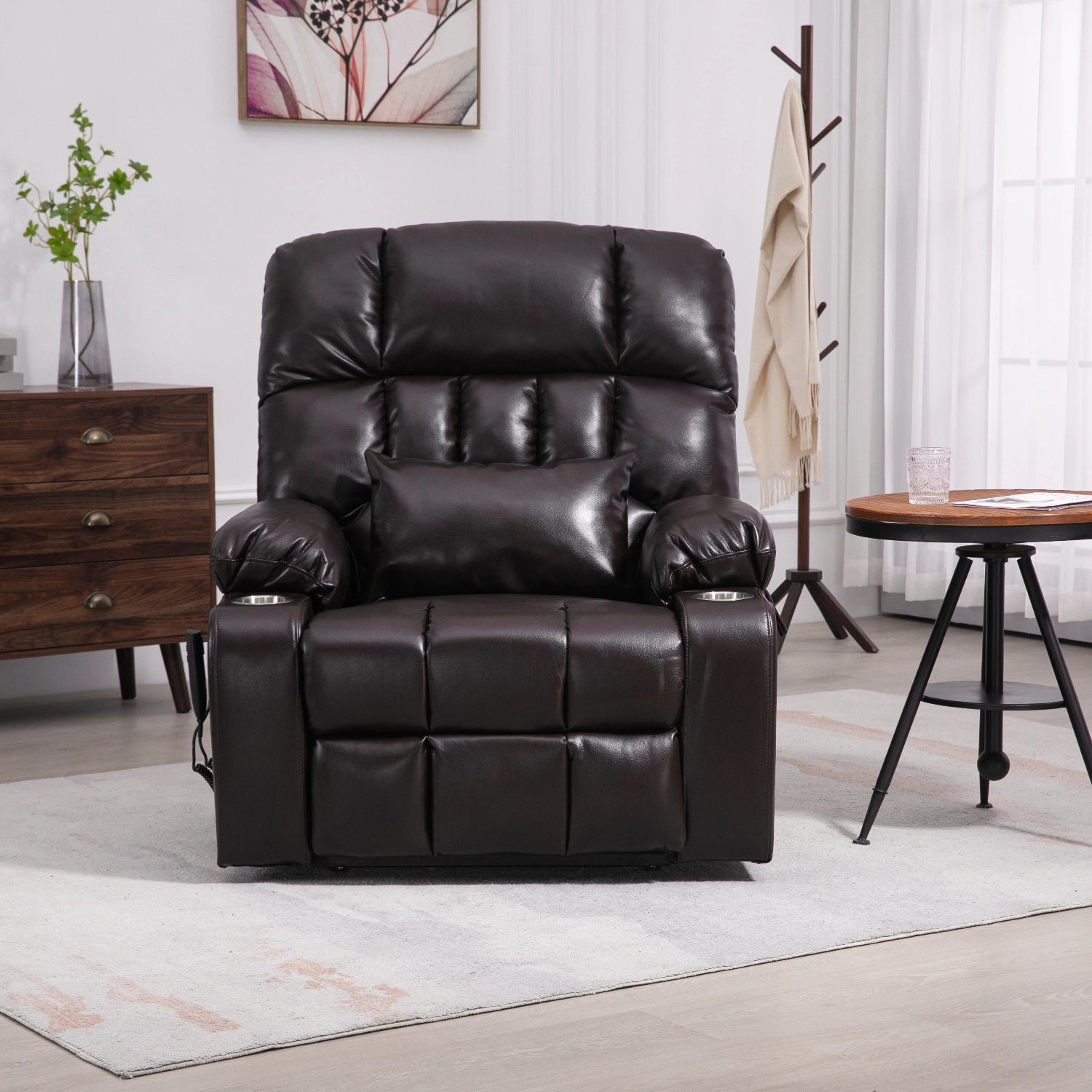 Wine Red High Density Foam Lift Chair for Big and Tall with Heat & Massage, 2 Pockets, 2 Cup Holders, Dual Remote, UL Certified OKIN Motor - Grand Goldman Shop