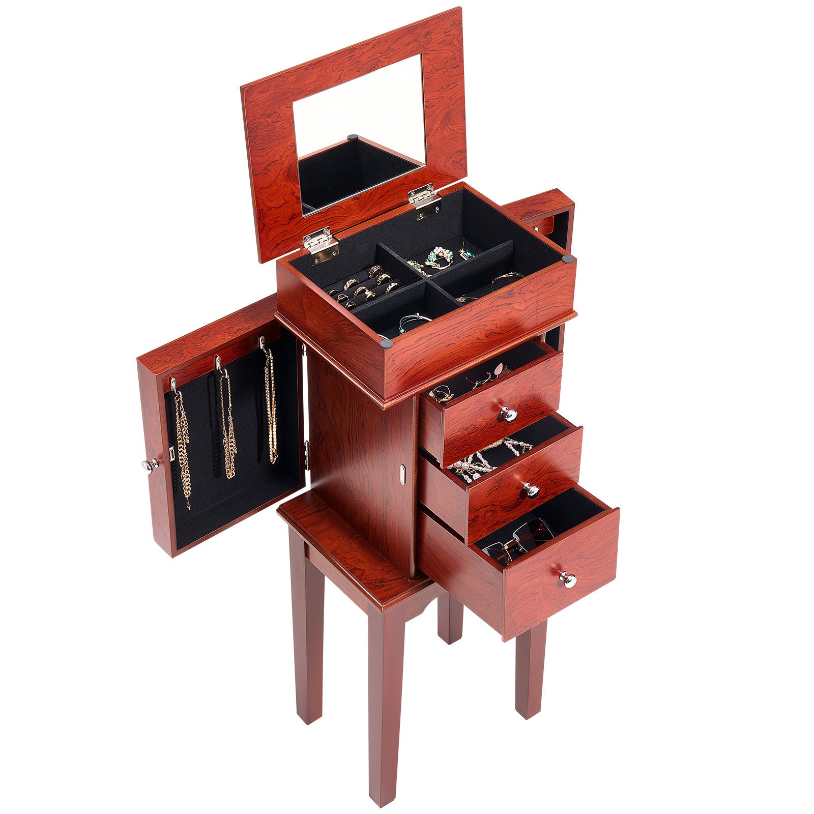 Jewelry Cabinet Armoire Standing Jewelry Storage Chest with 3 Drawers & Mirror - Grand Goldman Shop