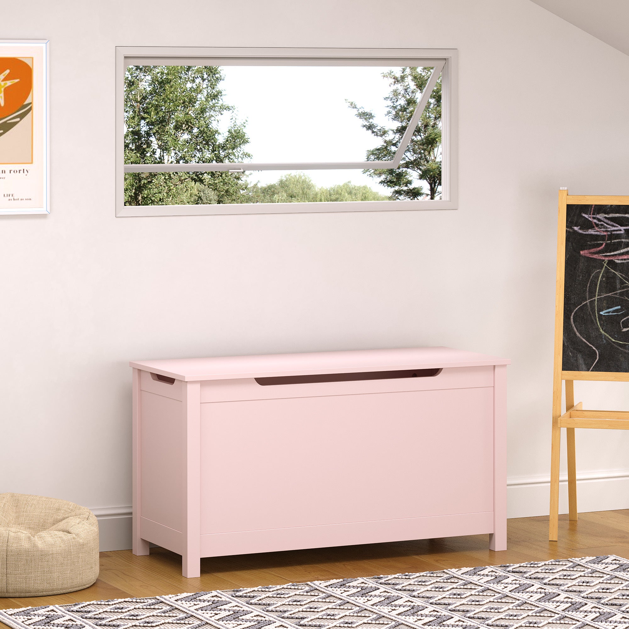 Kids Wooden Toy Box Storage with Safety Hinged Lid for Ages 2+ (Pink) | Premium Home Decor - Grand Goldman