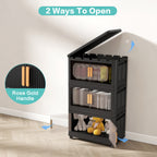 Folding Storage Cabinet 5-Tier 24-Inch Wide Black Plastic with Magnetic Doors and Wheels - Grand Goldman Shop